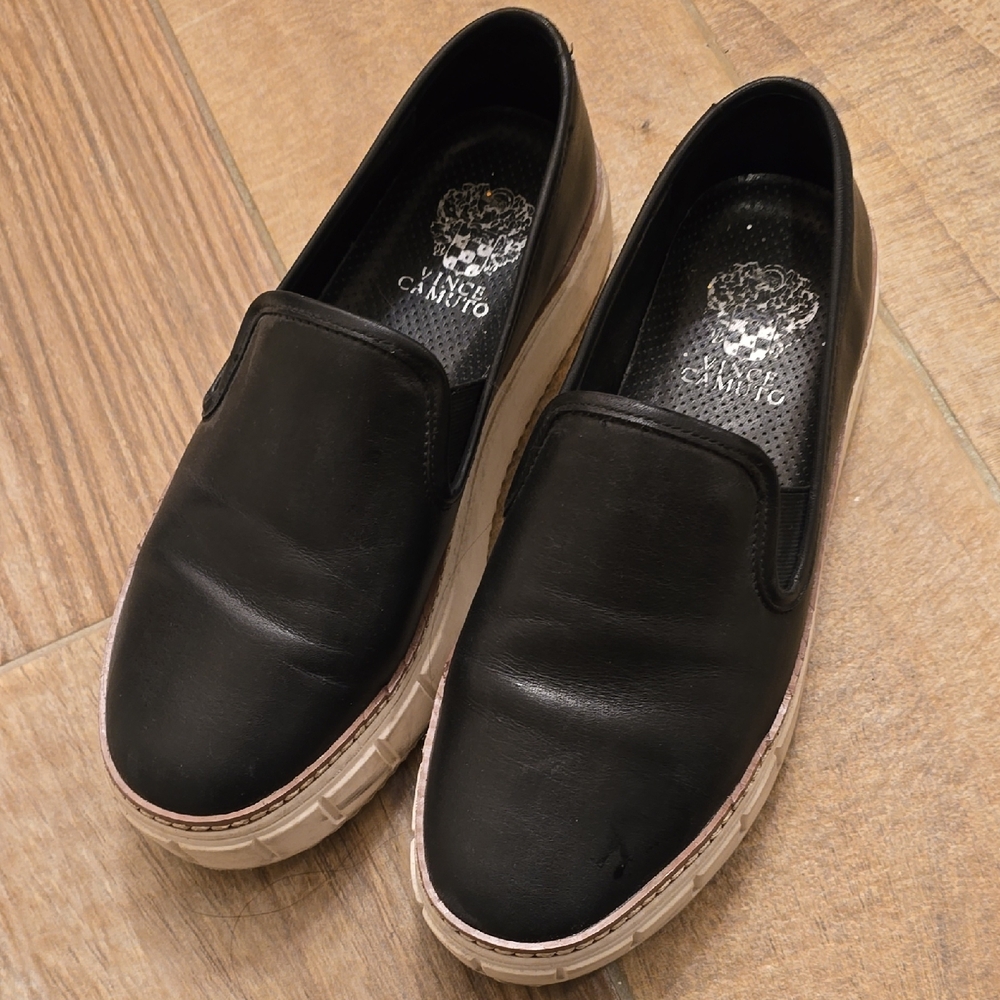 Vince Camuto Black Leather Womens Loafers